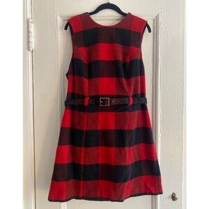 Vintage Y2K 90s The Limited Wool Blend Buffalo Plaid Belted Dress Size 12 Mod